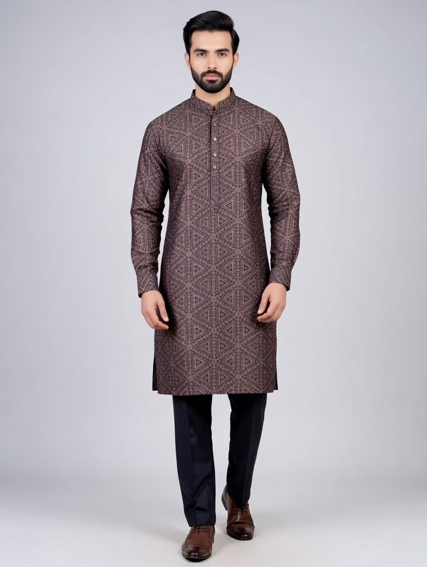 Royal Mocha Geometric Premium Panjabi