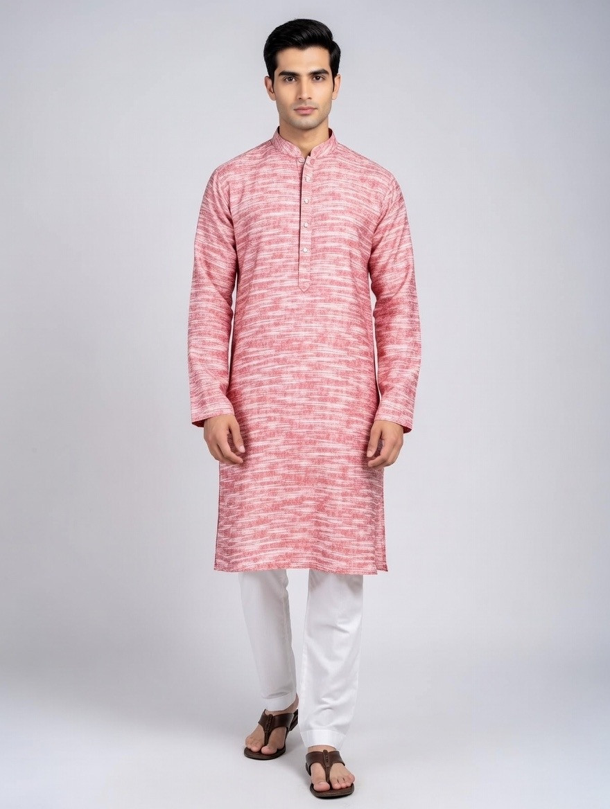 Coral Textured Cotton Panjabi – Premium Festive Edition