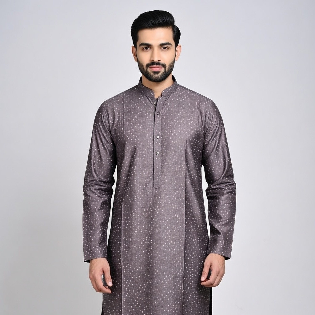 Royal Mocha Textured Panjabi – Premium Cotton Collection