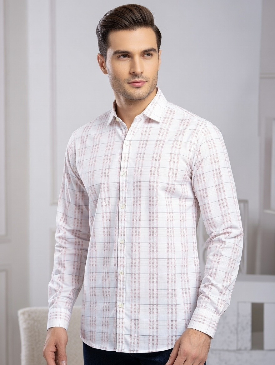 Urban Classic Slim Fit Checkered Formal Shirt – Light Beige