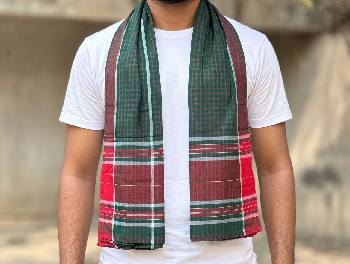 Classic Green & Red Check Cotton Gamcha for Men