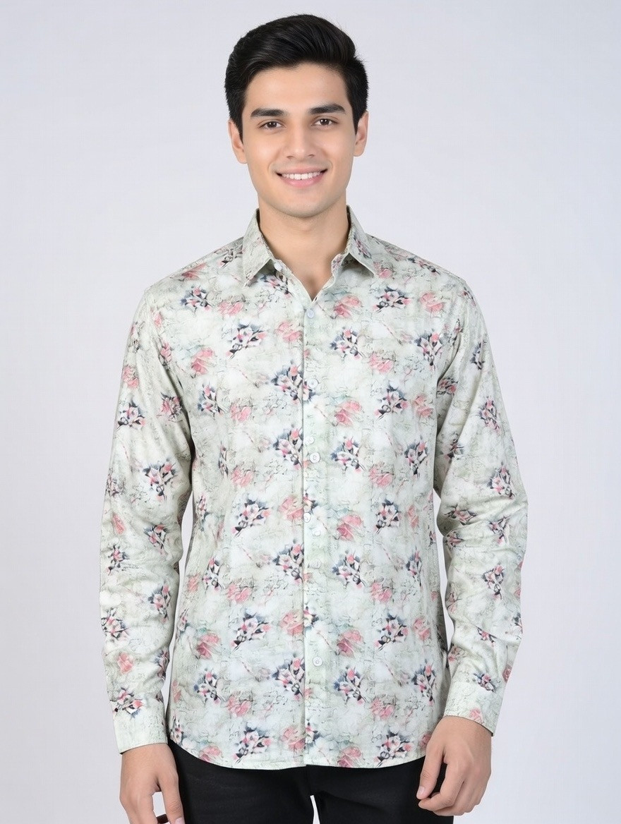 Elegant Bloom Slim Fit Floral Shirt – Sage Green