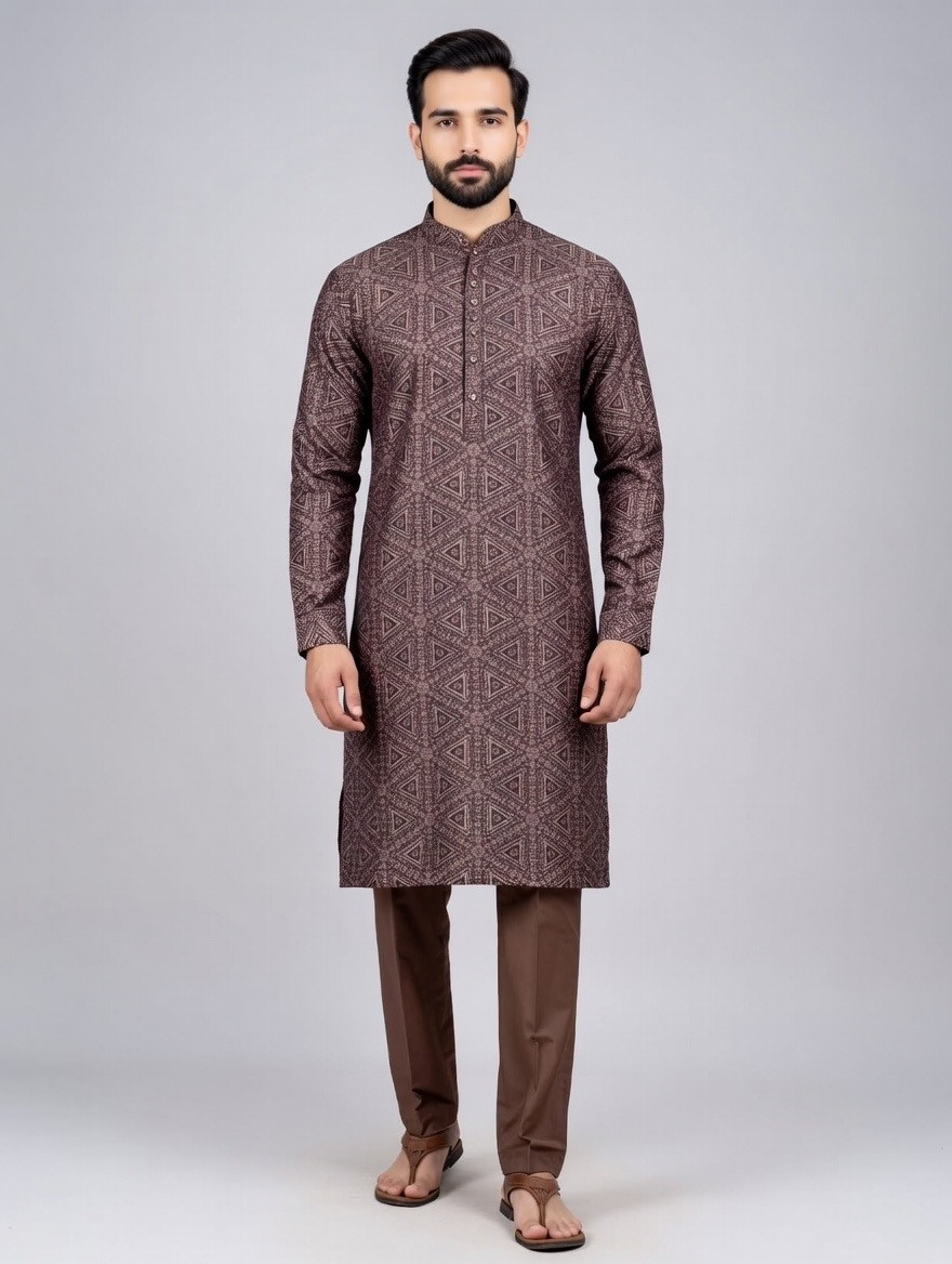 Royal Mocha Geometric Premium Panjabi