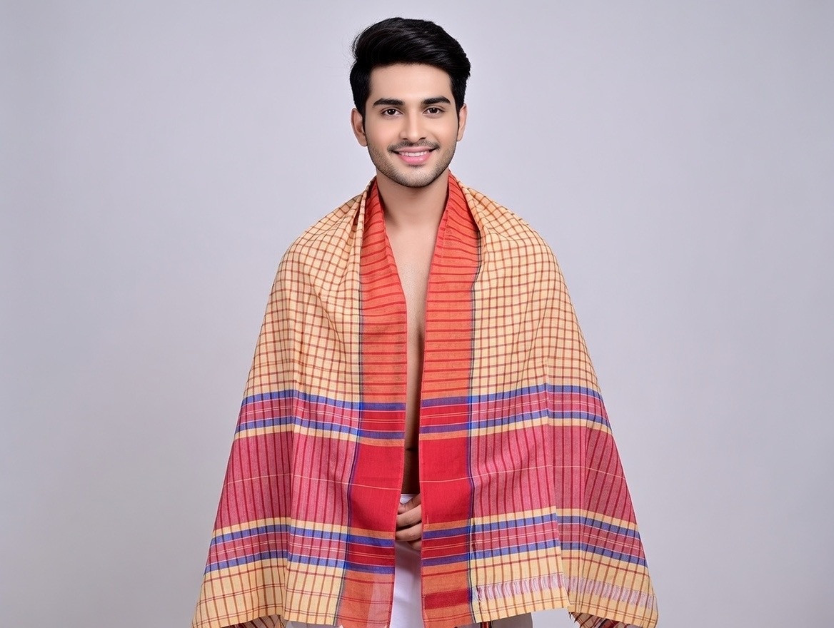 Royal Heritage Beige & Red Check Cotton Gamcha