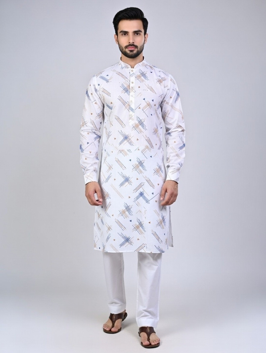Ivory Abstract Print Premium Panjabi