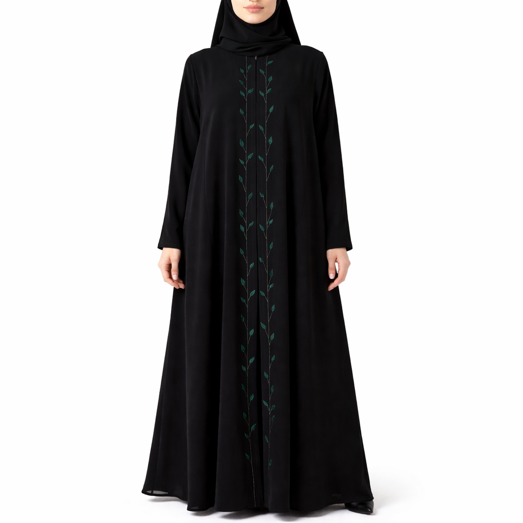 Emerald Vine Embroidered Black Abaya