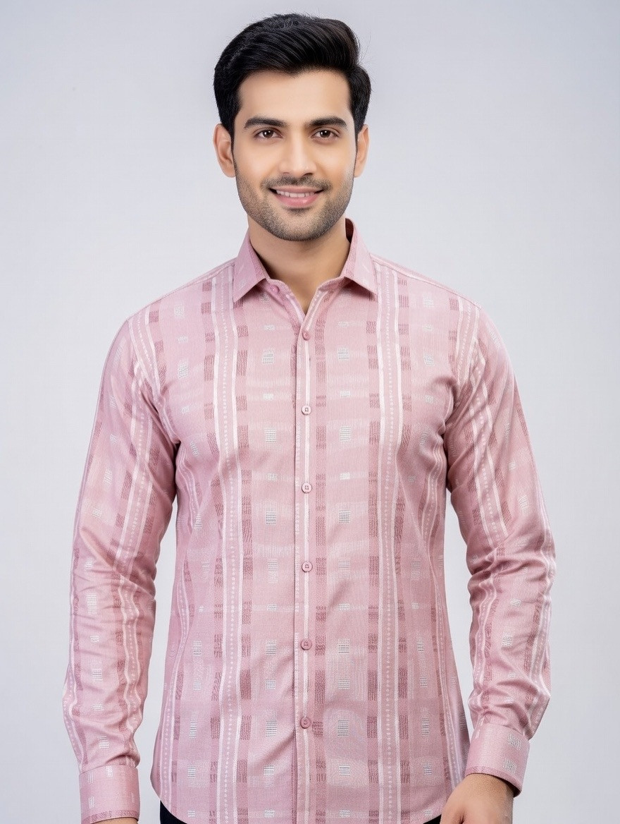 Men's Premium Dusty Rose Vertical Pattern Formal Shirt