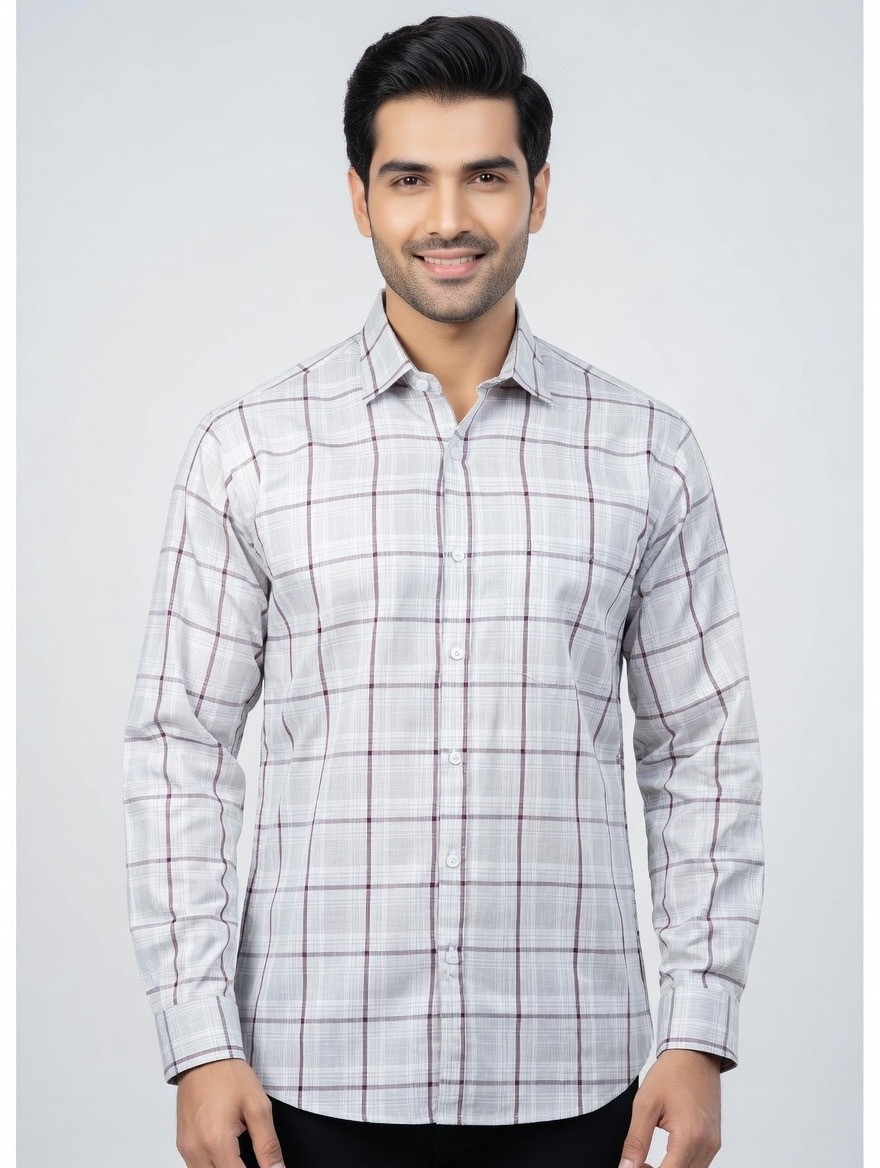 Men's Classic Grey Windowpane Check Formal Shirt