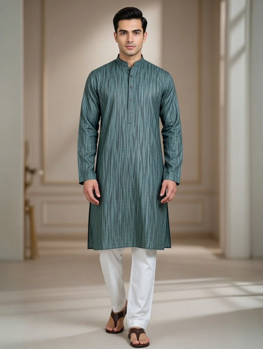 Emerald Stripe Premium Cotton Panjabi