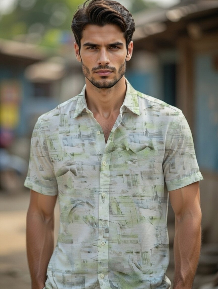 Urban Mist Abstract Print Short Sleeve Shirt