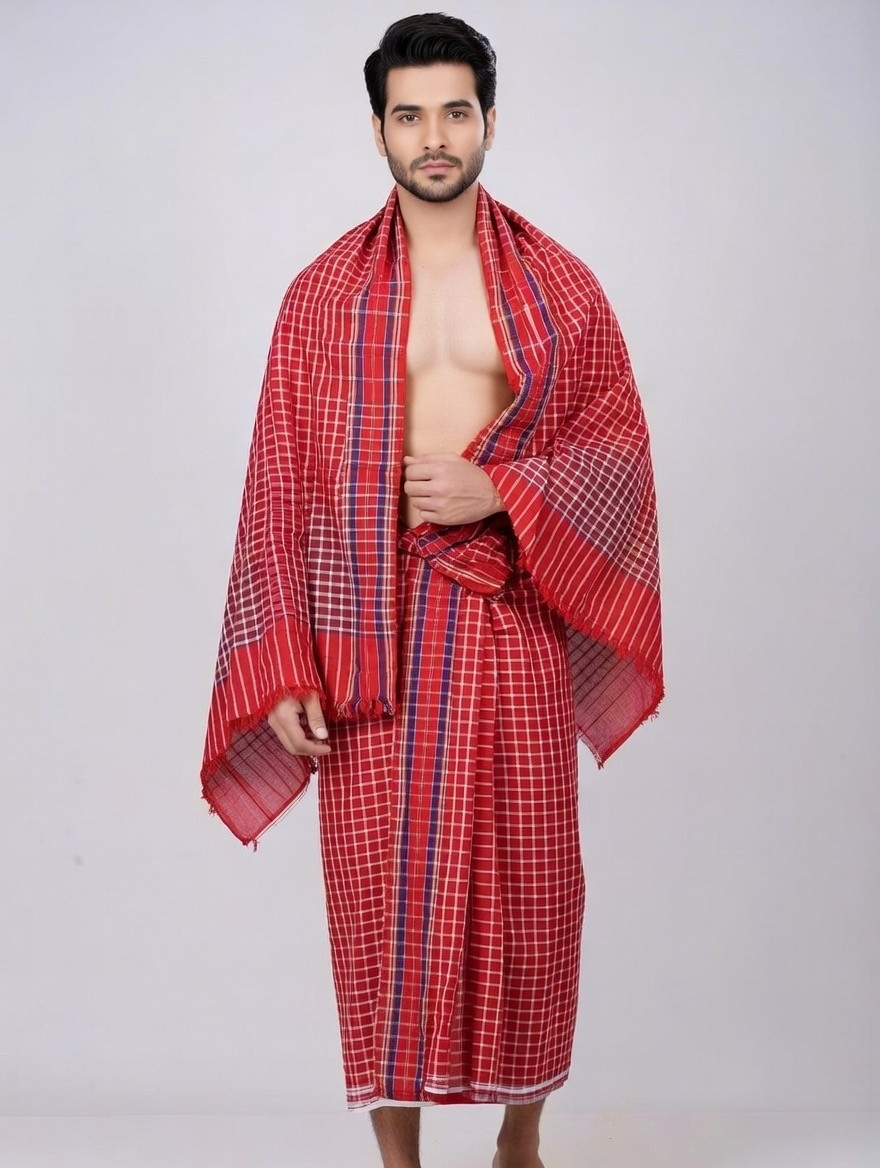 Royal Heritage Beige & Red Check Cotton Gamcha
