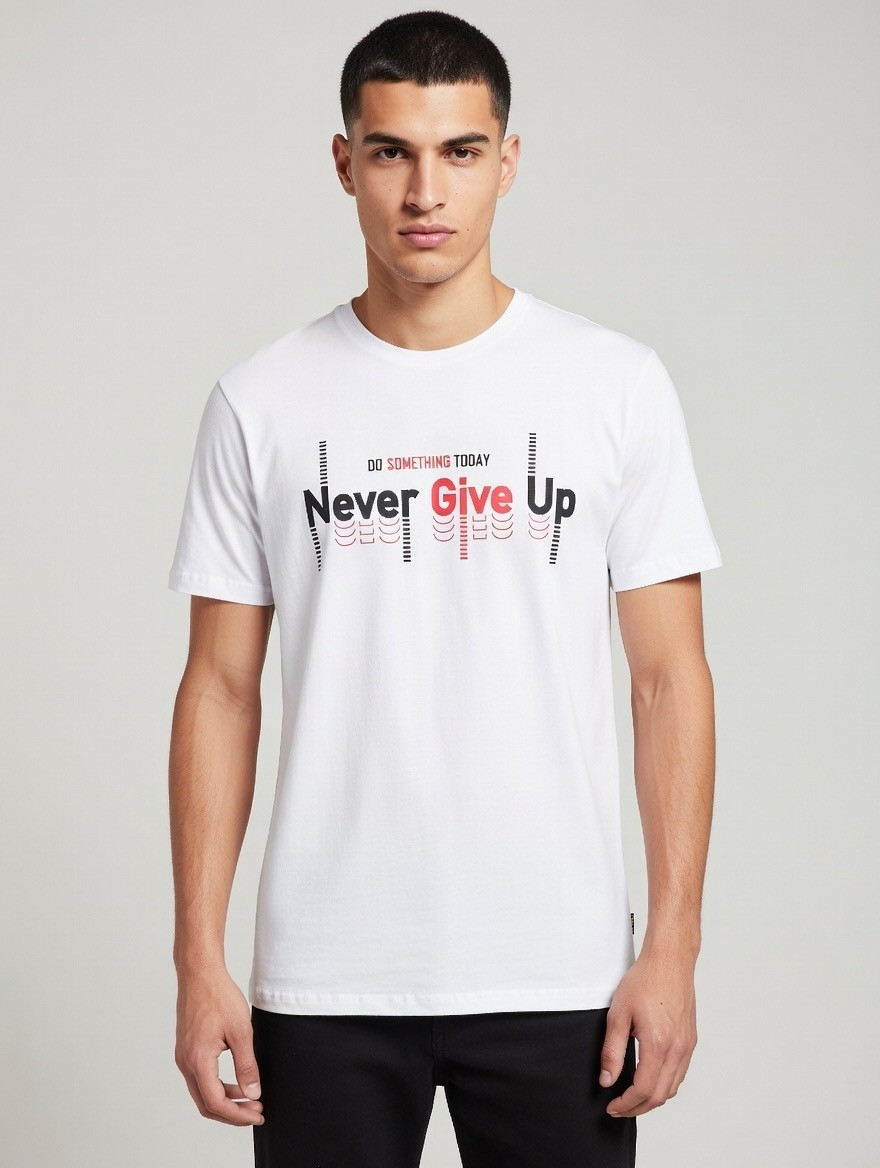 Never Give Up Motivational Graphic T-Shirt – White Cotton Edition