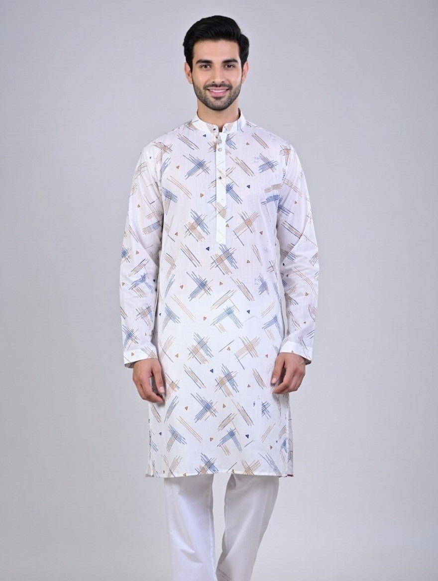 Ivory Abstract Print Premium Panjabi