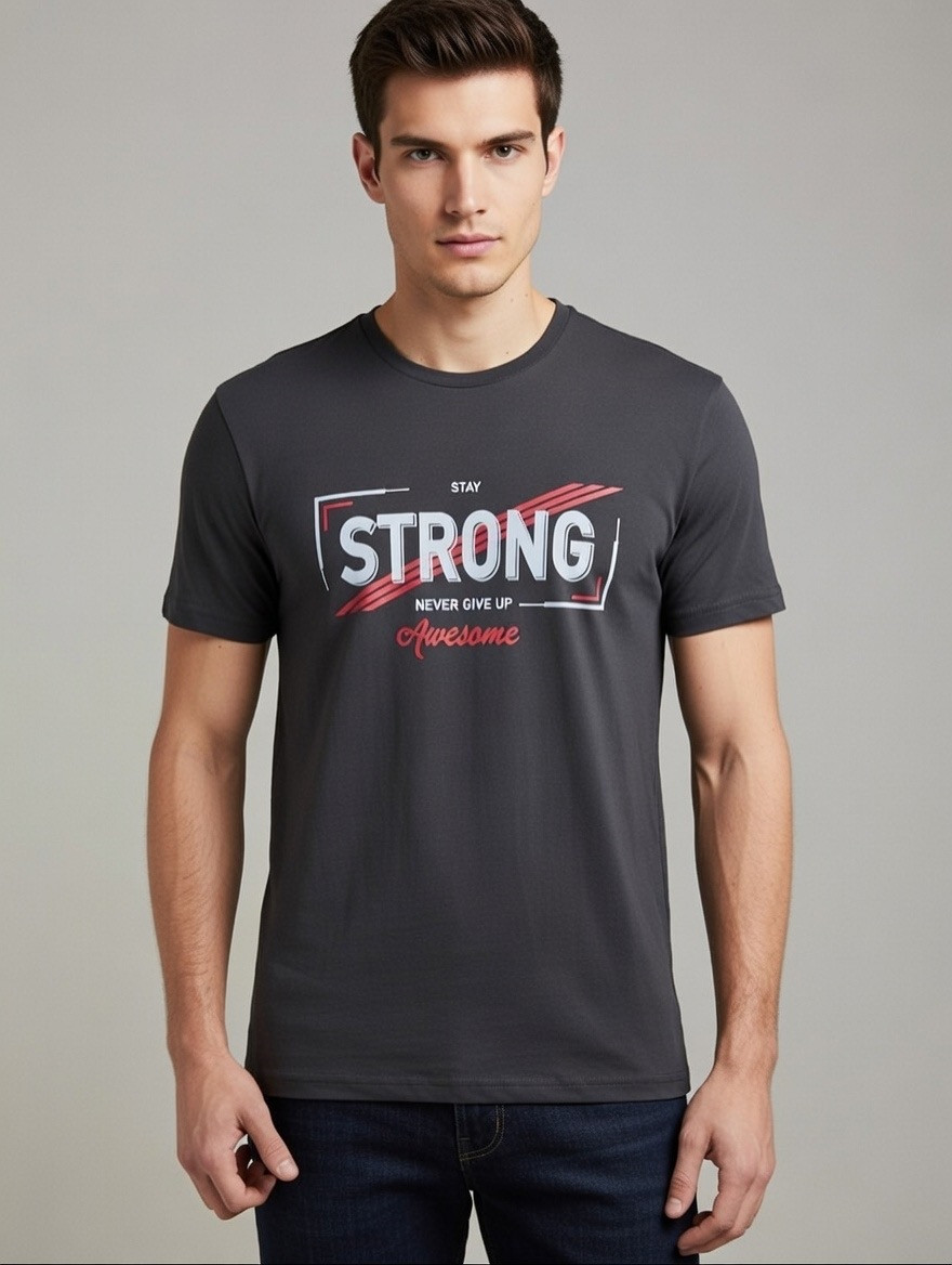 Stay Strong Graphic Printed Men's T-Shirt – Dark Grey Edition