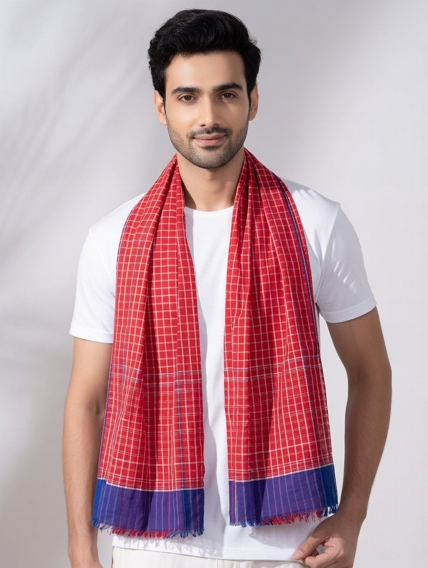Royal Heritage Beige & Red Check Cotton Gamcha