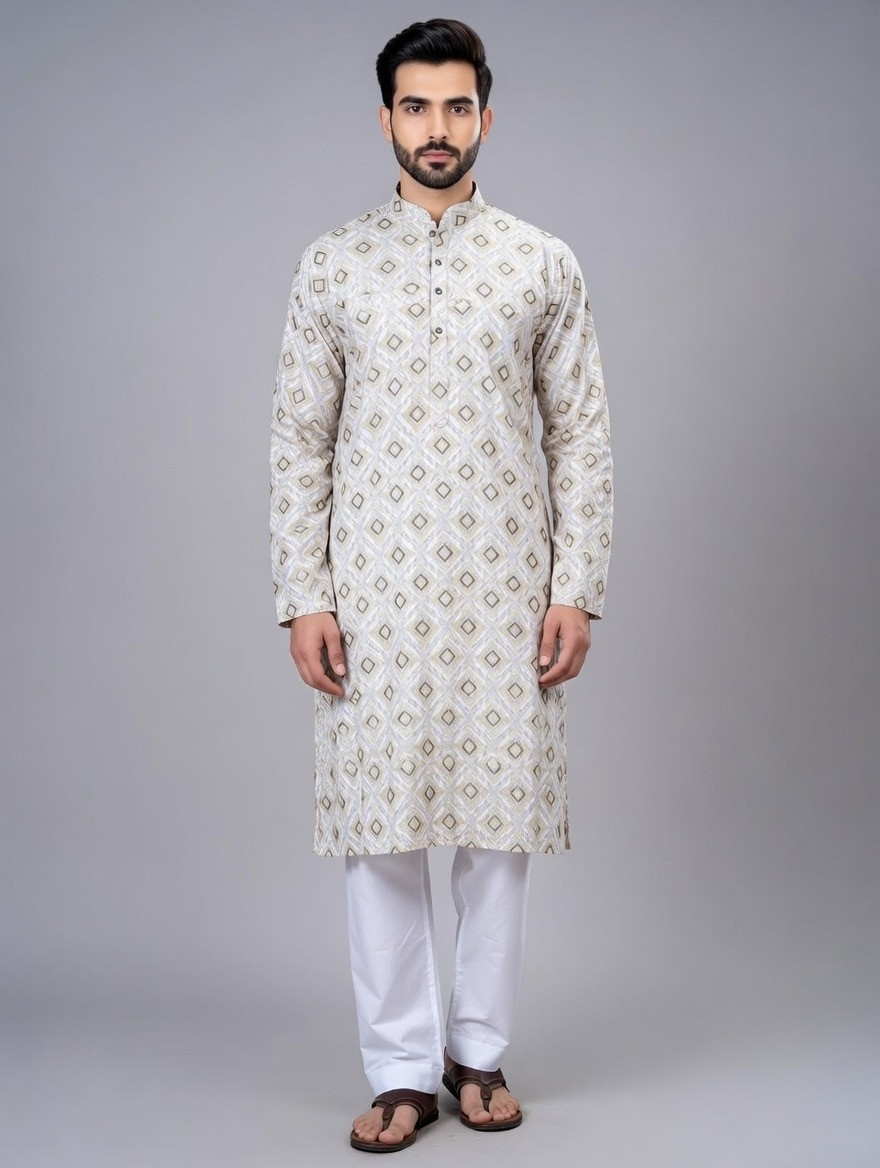 Royal Ivory Diamond Print Panjabi