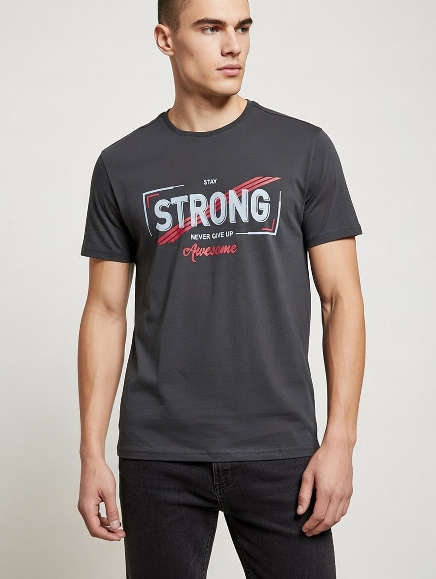 Stay Strong Graphic Printed Men's T-Shirt – Dark Grey Edition