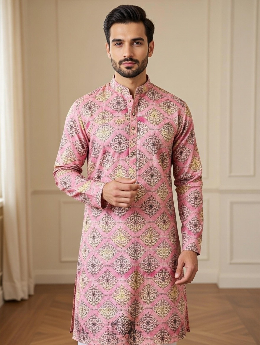 Royal Blossom Pink Printed Panjabi