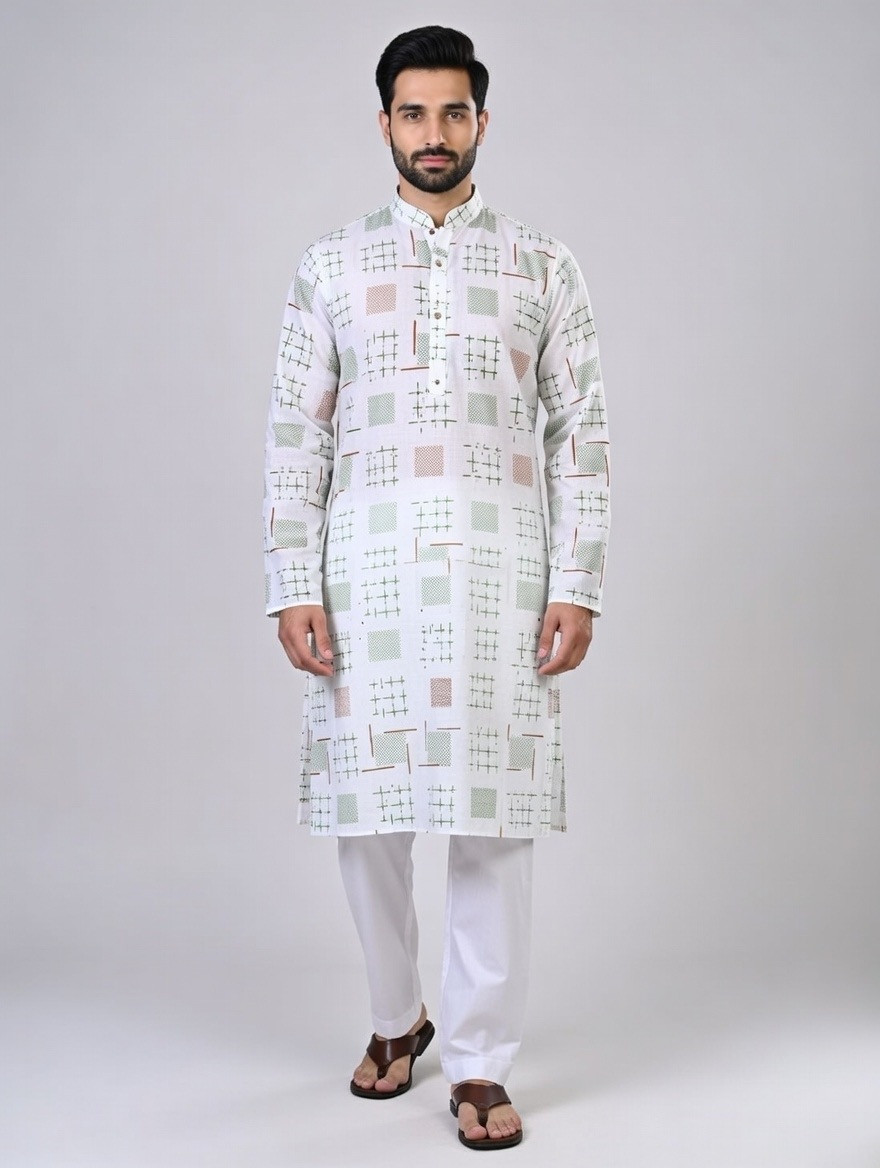 Mint Mosaic Premium Cotton Panjabi