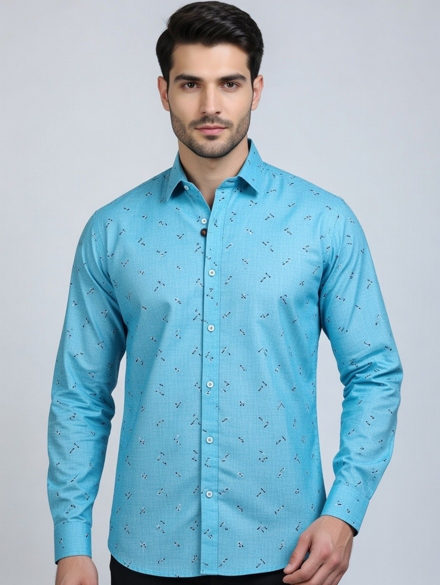 Ocean Breeze Slim Fit Printed Shirt – Sky Blue