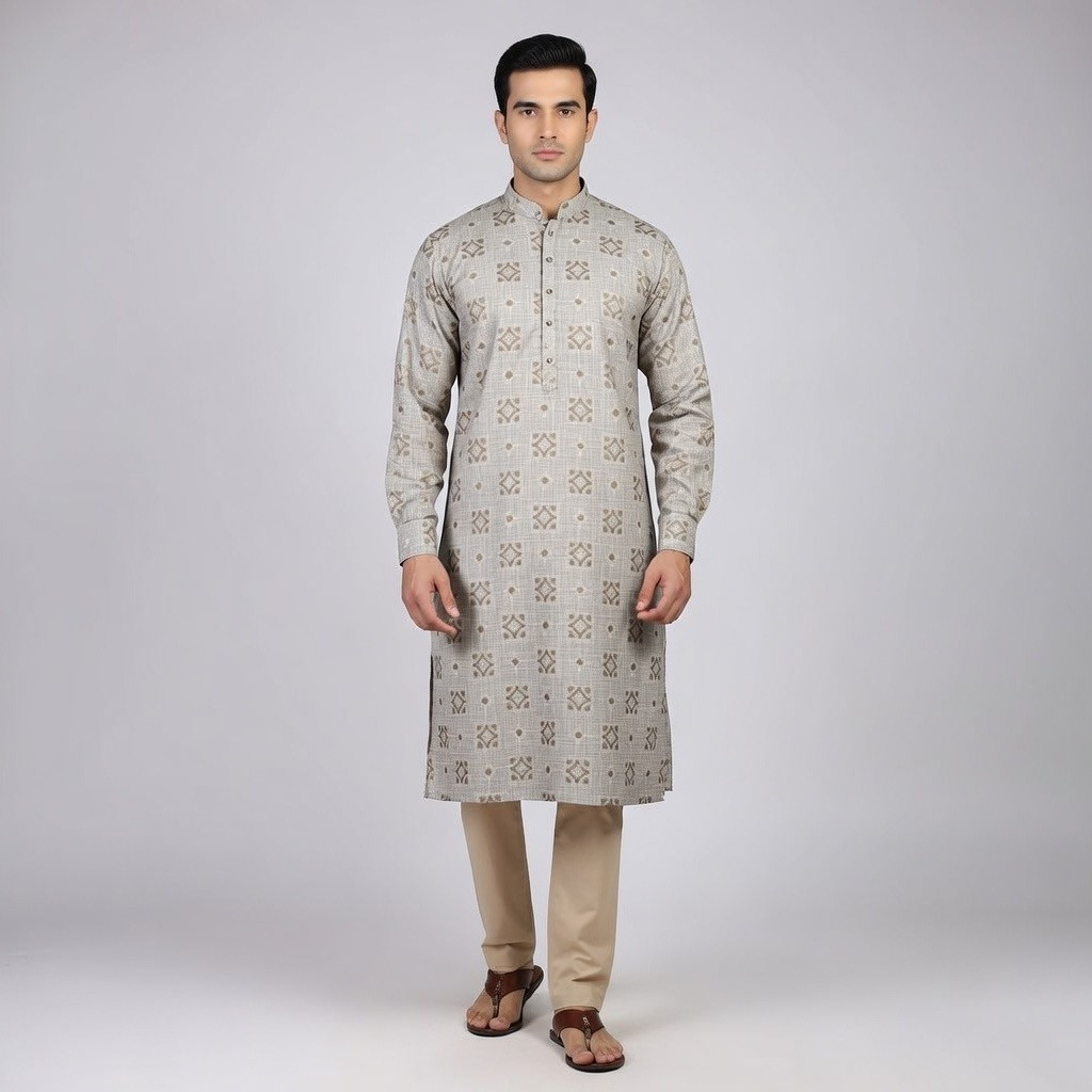 Royal Ash Geometric Print Panjabi