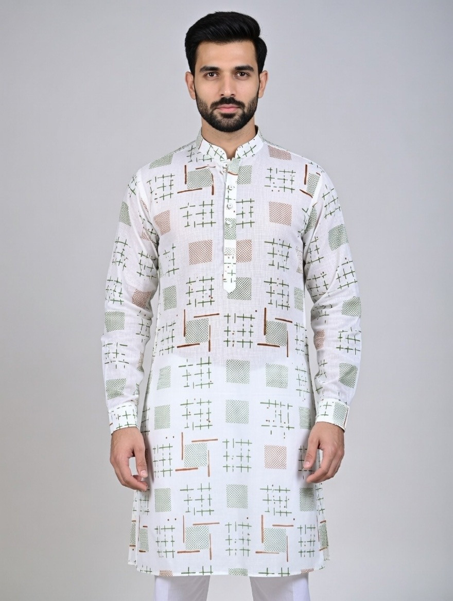 Mint Mosaic Premium Cotton Panjabi