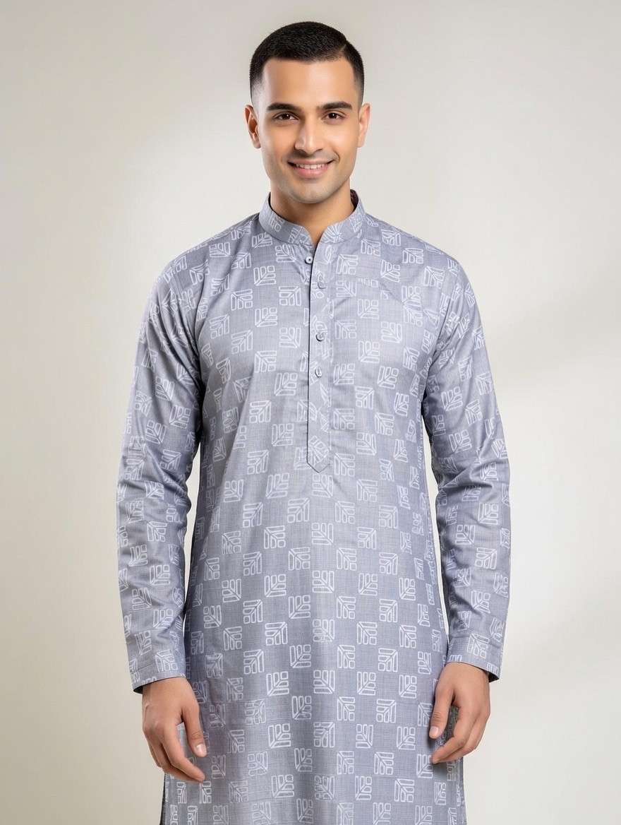 Royal Ash Patterned Cotton Panjabi